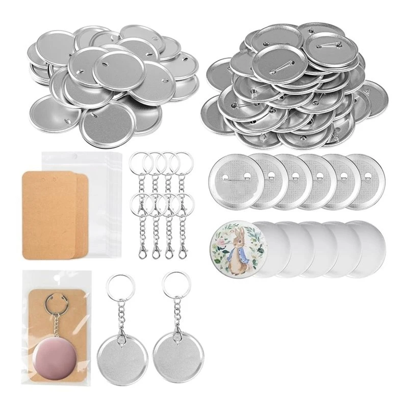 Happy New- 100Sets 58Mm Button Maker Supplies Gift ,Keychains Round Badge Parts Making Kit For Button Maker Machine With Metal
