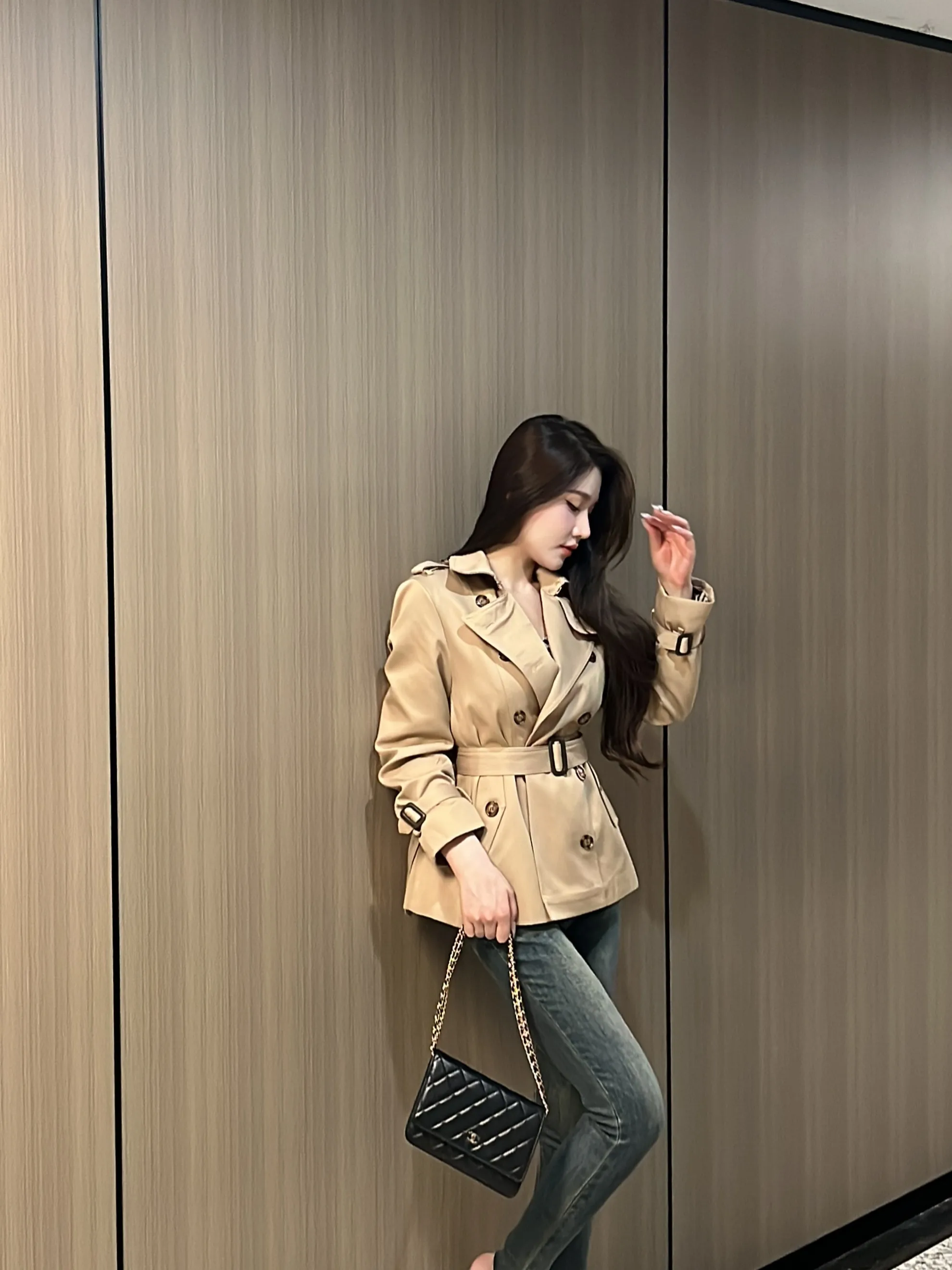 

i ort двубортное женское пальто на заказ, осеннее длинное платье с застежкой на талии, корейское хлопковое пальто для поездок на работу, Po...