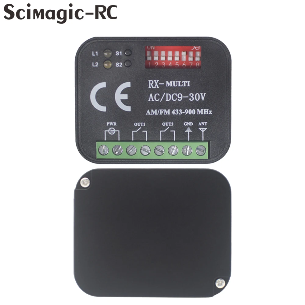 Módulo receptor de puerta de garaje Universal Rx multifrecuencia de 2 canales 300-900MHz funciona con control remoto de código rodante fijo de