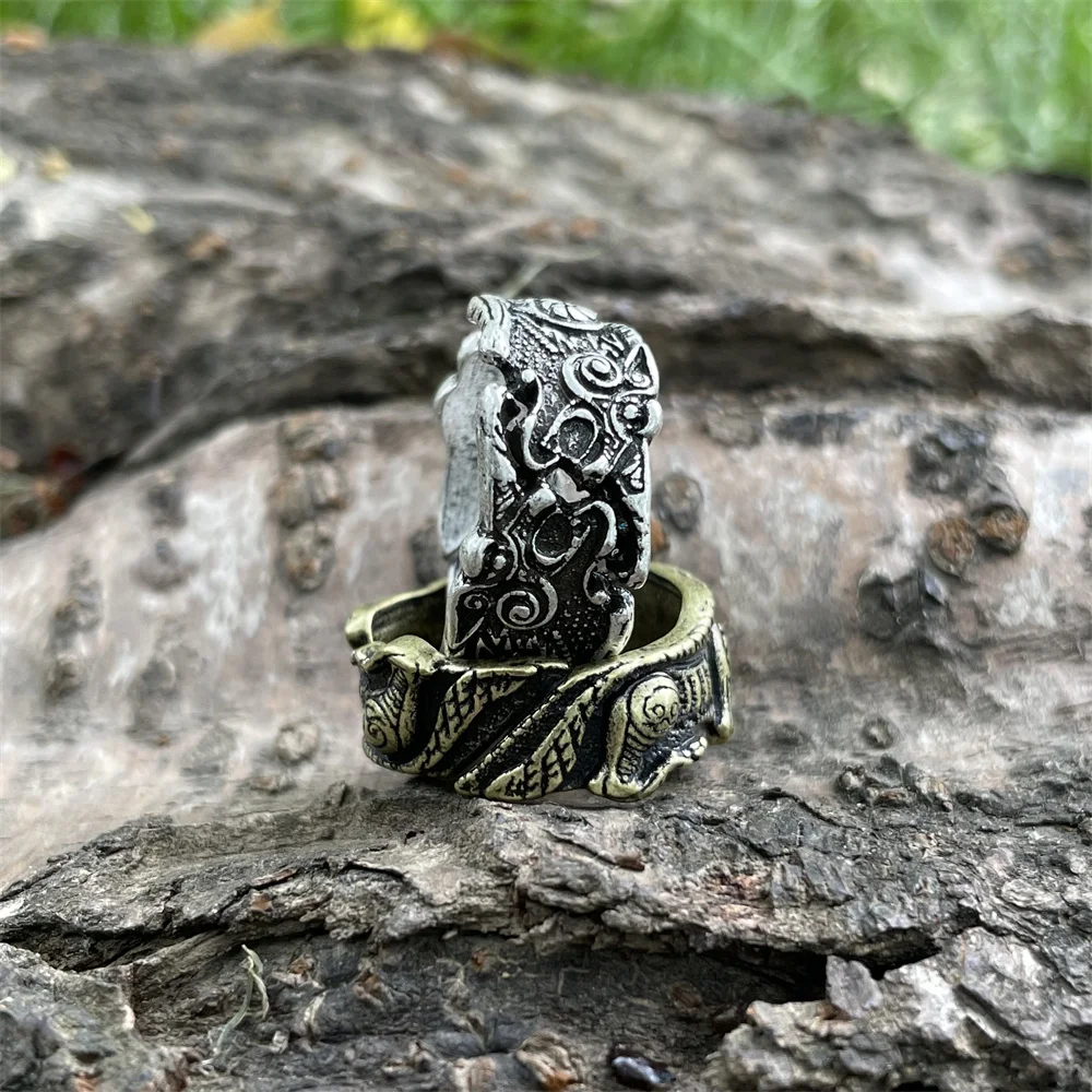 Nostalgia Gothic Wolf Amulet Viking Animal Ring Mens Signet Adjustable Rings For Women