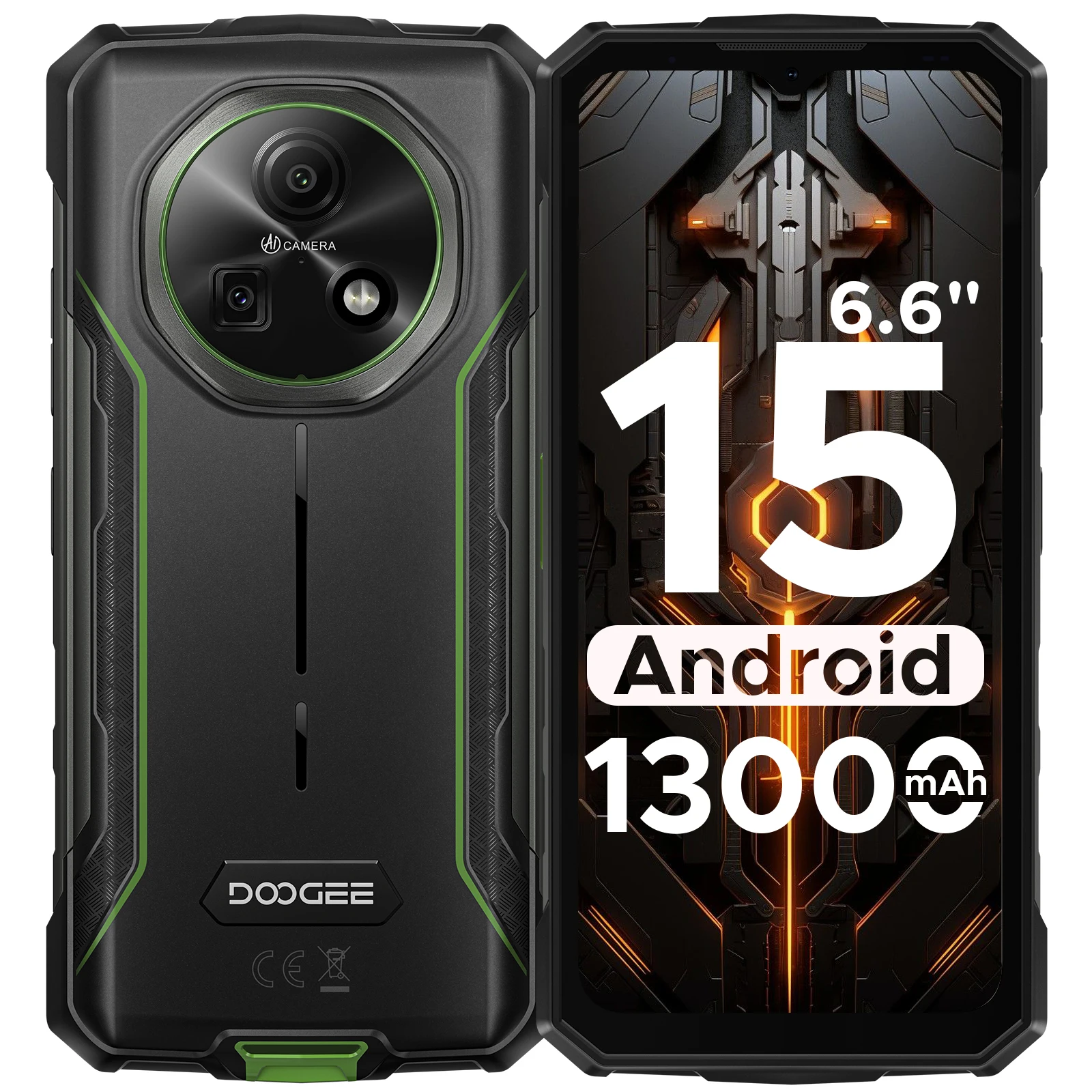 DOOGEE Fire 5 6,6" ruw telefoon mAh batterij NFC smartphone 12 GB (3 9) RAM 64 GB ROM Android 15 Google Pay-ondersteuning mobiele telefoon