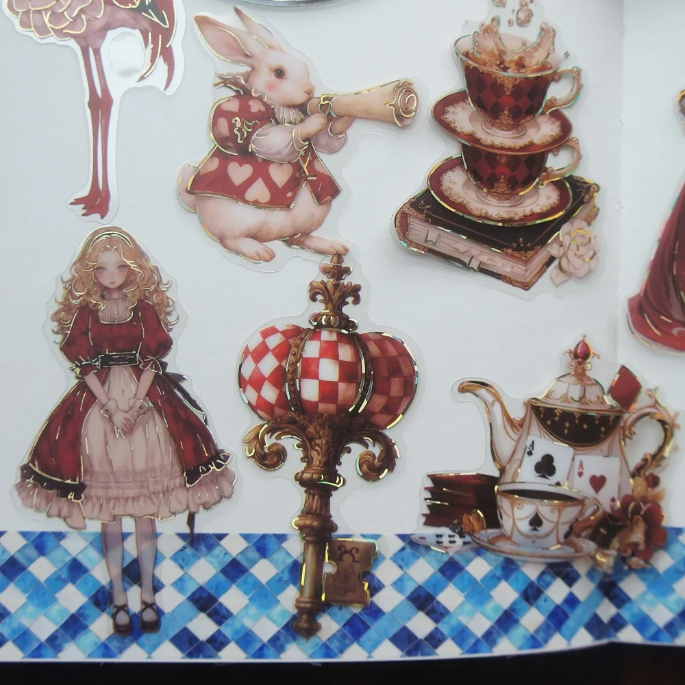 15 قطعة خط الذهب خرافة أليس قصة الشطرنج موضوع بولي كلوريد الفينيل ملصق هدية علامة الديكور سكرابوكينغ ملصق يدوي الصنع