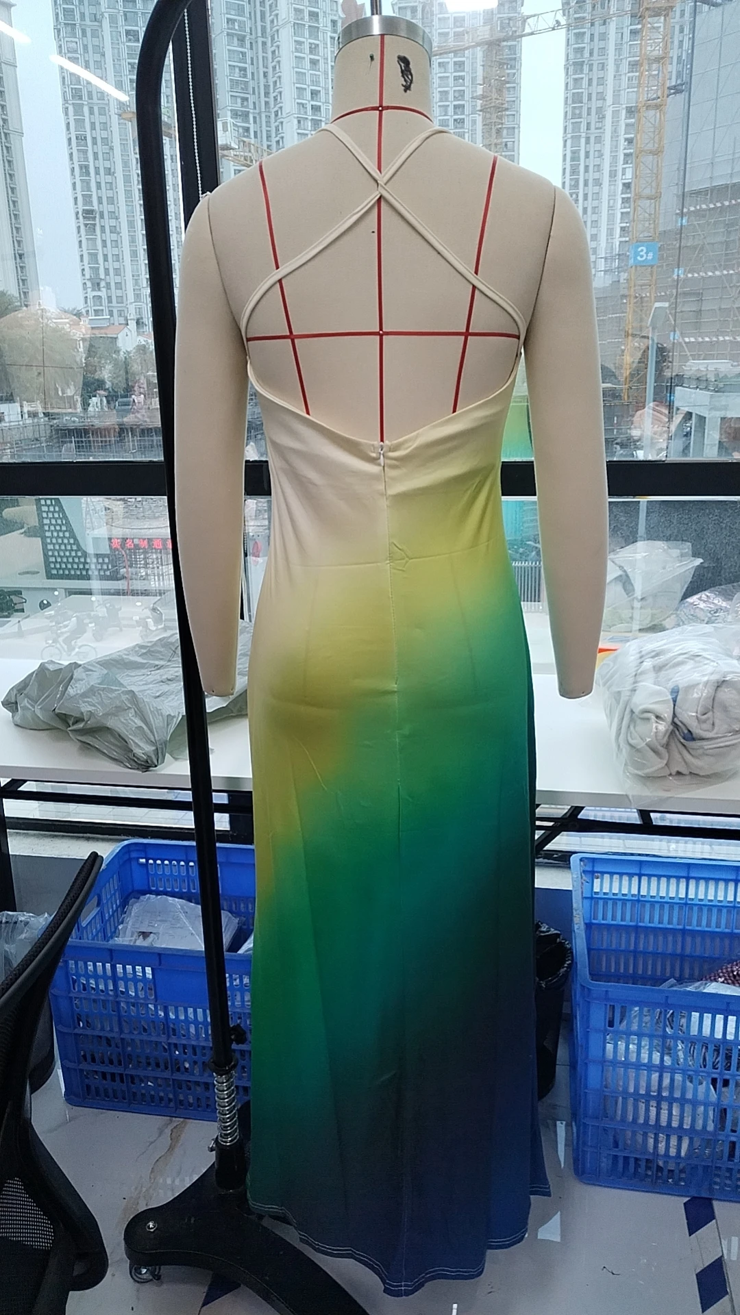 ผู้หญิงเซ็กซี่VคอBodycon CamiชุดGradientสีสปาเก็ตตี้Backlessค็อกเทลชุดปาร์ตี้ฤดูร้อนชุดยาว