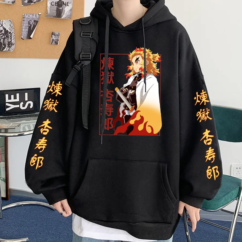 Popular Anime Rengoku Kyoujurou Cool Pattern Printed Hoodie Men's and Women's Outdoor Loose Street Sweatshirt Pullover