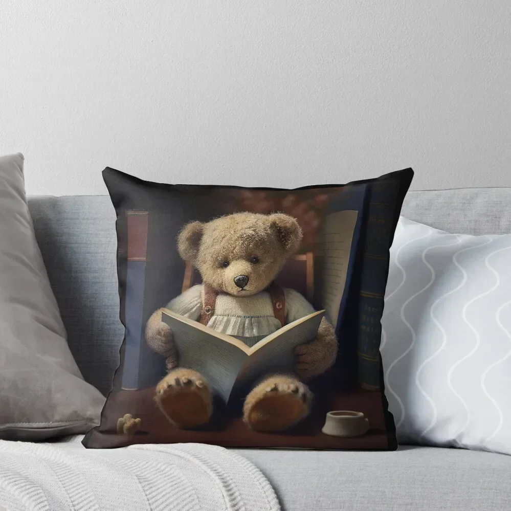 

Teddy reading a book Throw Pillow Room decorating items pillow pillowcase Cushion Cover Set Christmas Covers pillow