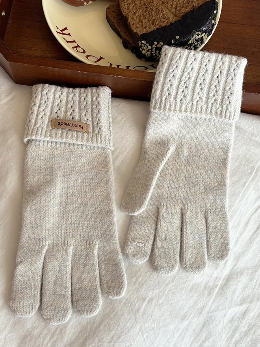 AliExpress NONE Korean High Quality Knitted Gloves for Women Missing Fingers Touch Screen Protector Gloves Simple Washable Full Finger Gloves