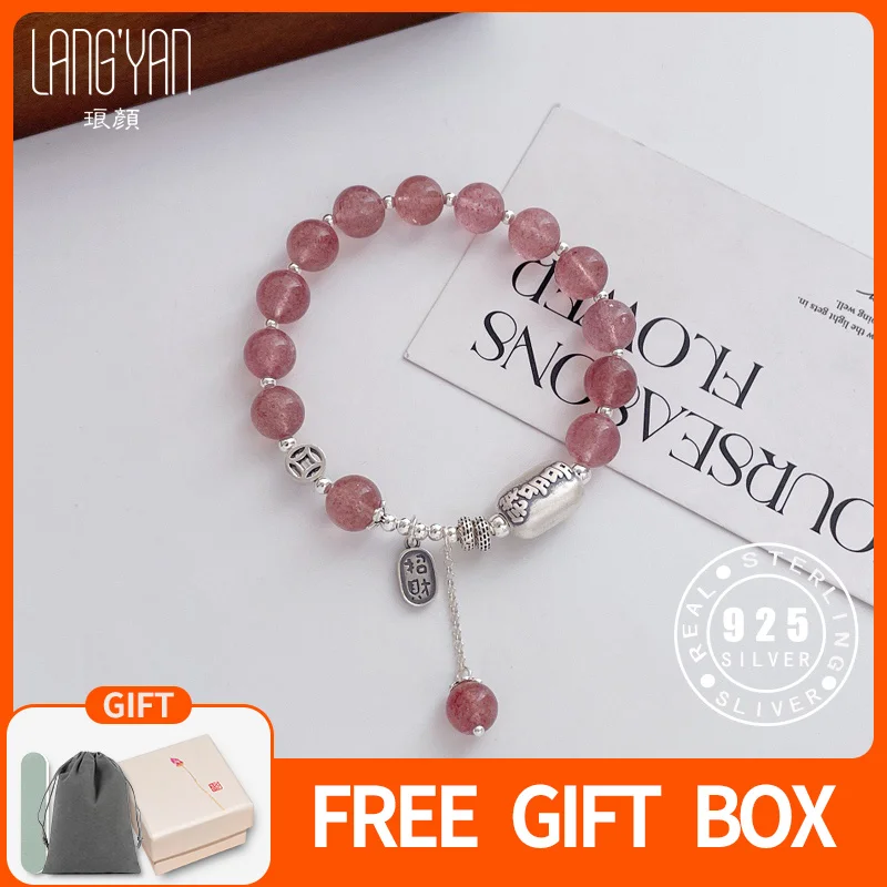 

Langyan Original Design Strawberry Quartz Beads Bracelet Chinese Style 925 Sterling Pink Hand Jewelry Gift for Women EH227