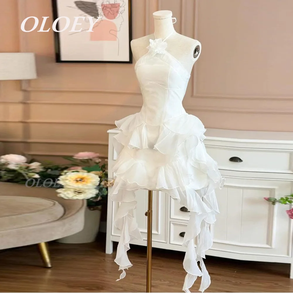 

OLOEY Modern 2025 Short Halter Prom Dress Ruffles A-Line Organza فساتين سهرة Zip Mini Wedding Party Gown for Women Asymmetrical