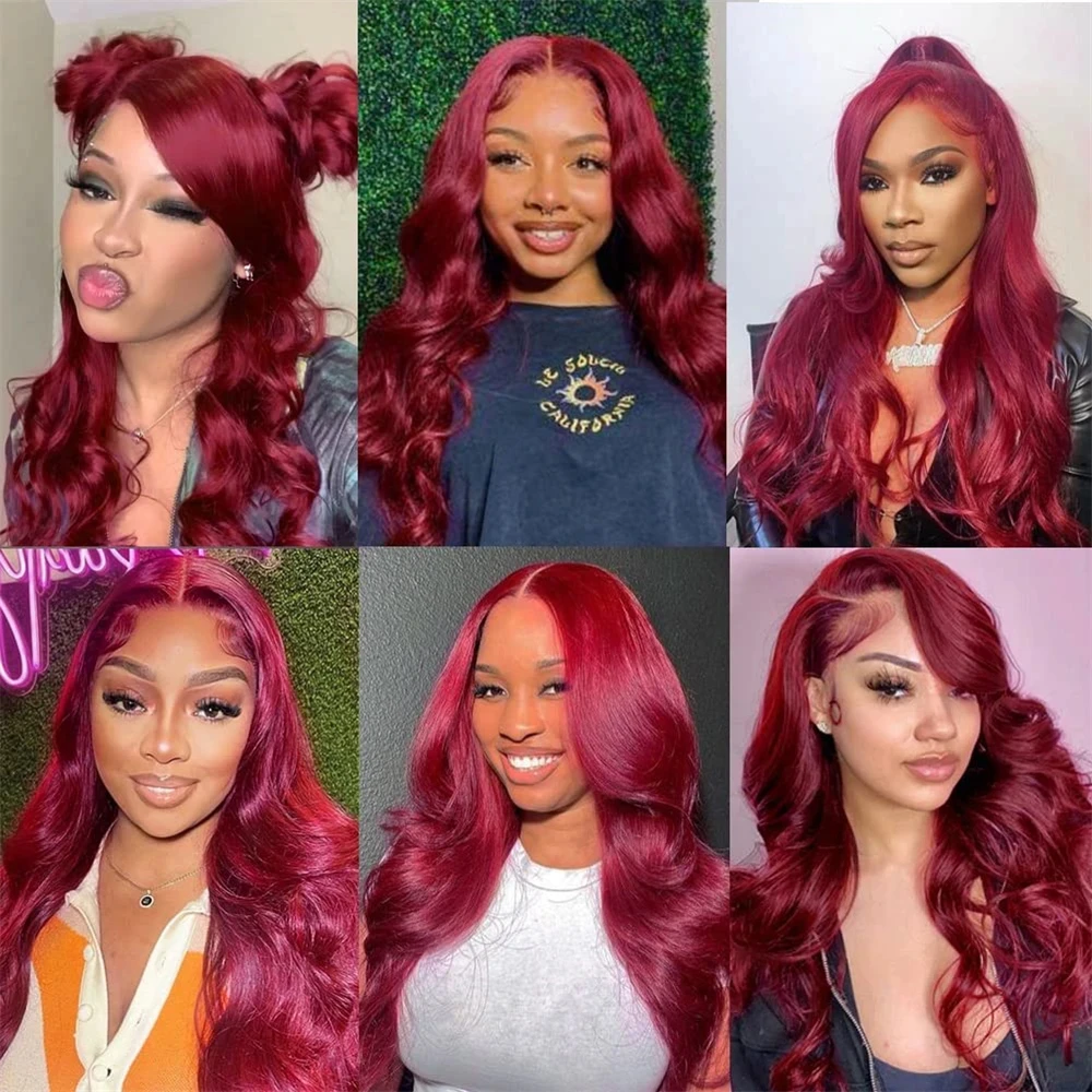 Burgundy 99J Body Wave 13x4 Hd Lace Frontal Human Hair Wig Transparent Lace Front Wigs For Women Brazilian Red Colored Remy Wig