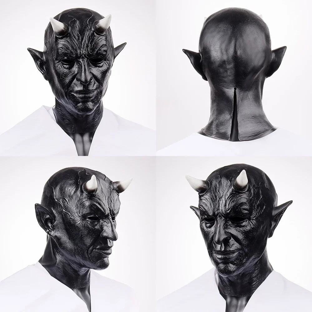 Hinweis Schwarzer Teufel Maske Halloween Latex Erschreckende Gruselige Horror Dämon Gesichtsbedeckung Horror Cosplay Kostüm Party Maskerade Requisiten