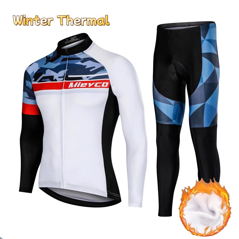 

Men Cycling Clothing Set Winter Thermal Fleece Bike Jersey Tights Road Set MTB Cycling Shirts Long Sleeve Bicycle Outfit for Men