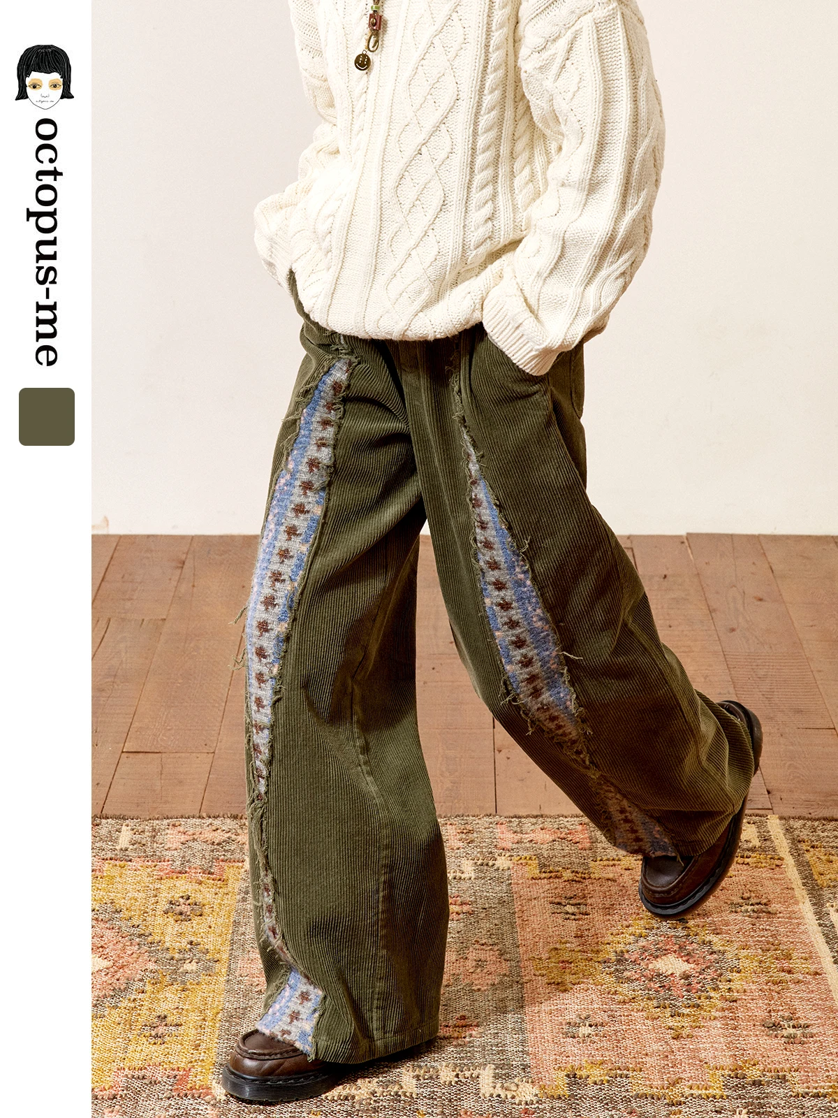 

Octopusme Women's Corduroy Pants Autumn Winter Casual Straight Leg Trousers Vintage Eye Design Comfortable Cotton l Waist