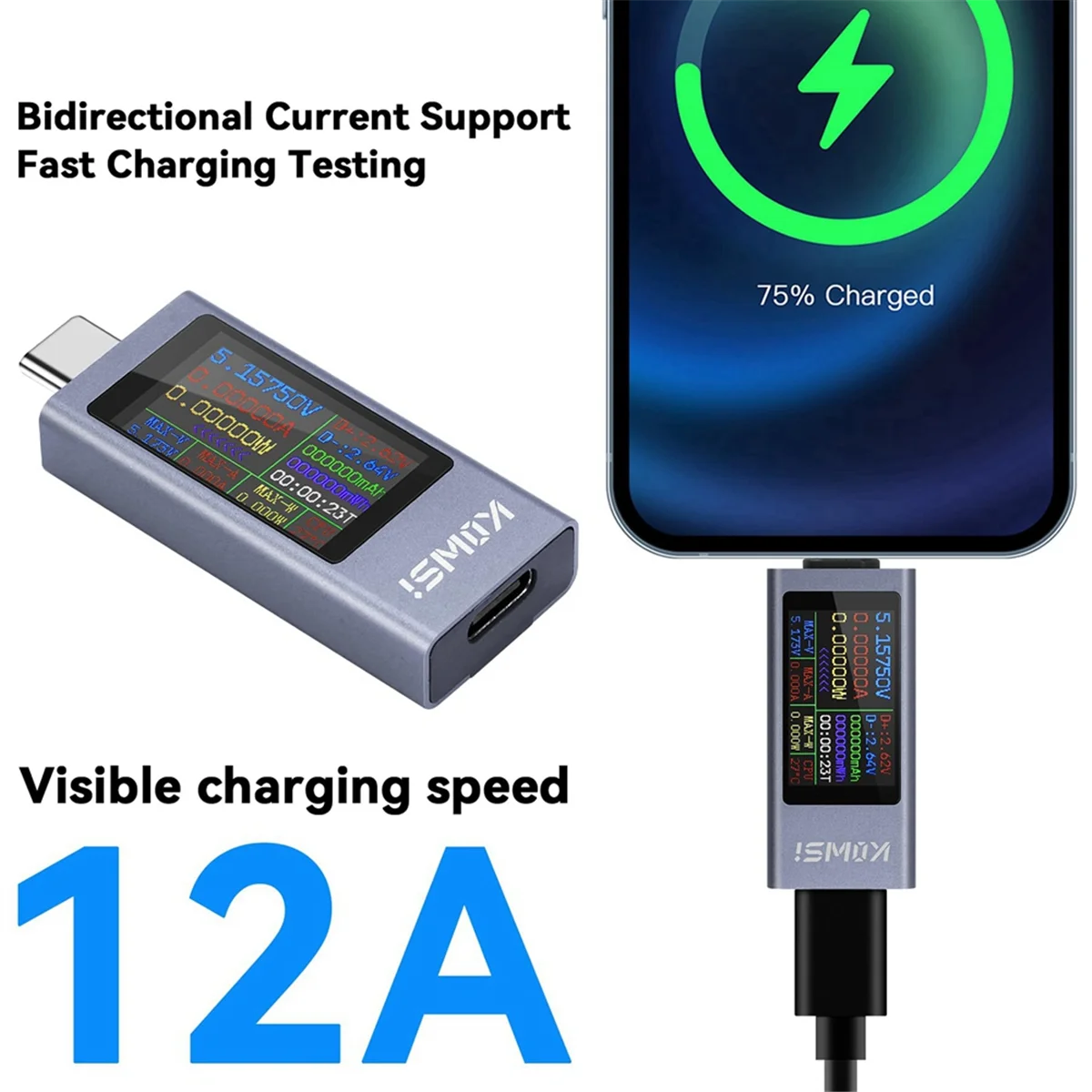 جهاز قياس الطاقة T88C USB C، مقياس رقمي متعدد مع شاشة ملونة كبيرة، جهاز قياس الجهد والتيار للشواحن والطاقة