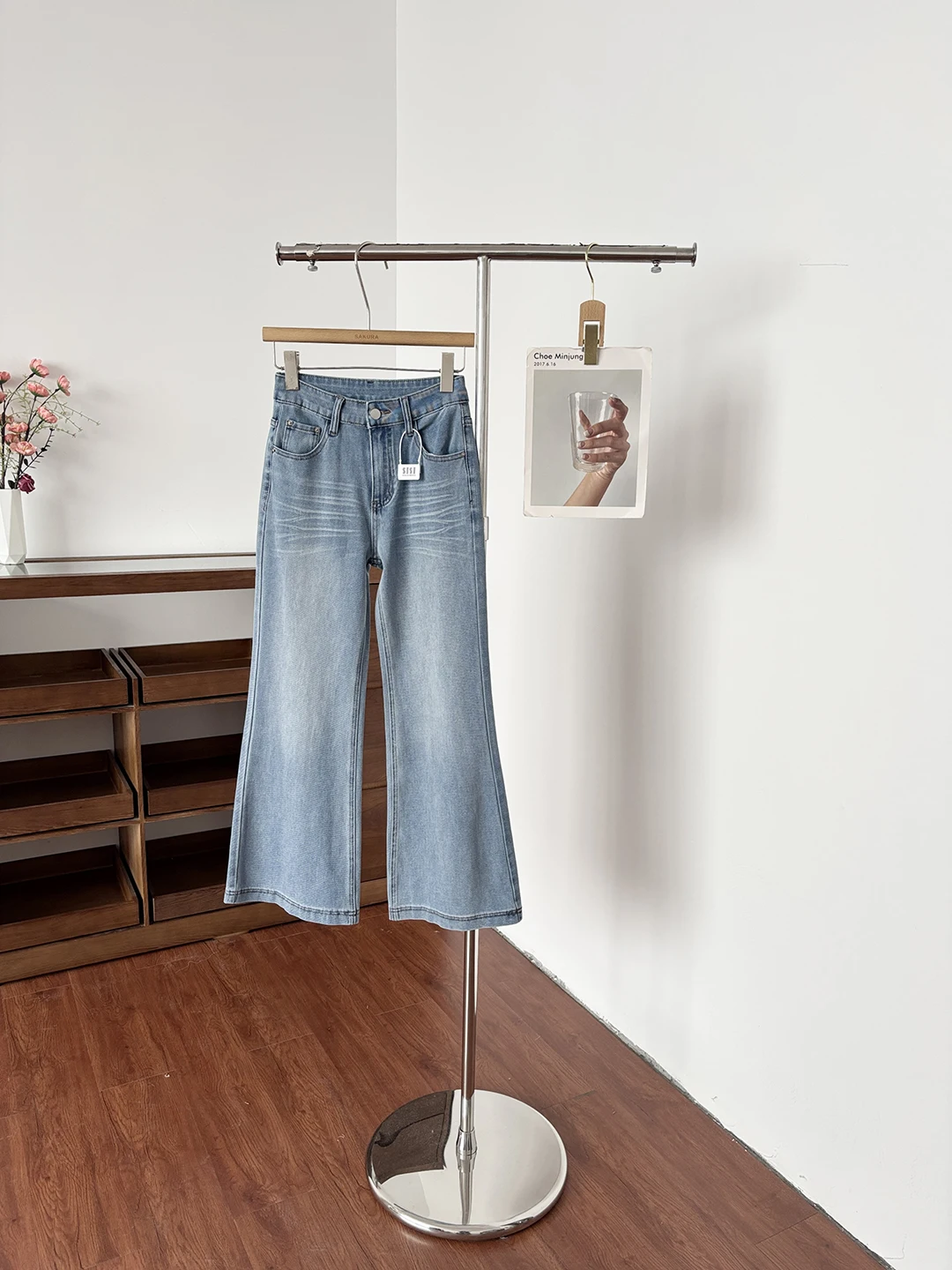 

Slim Fit High Waist Jeans Women's Casual Spring Summer New Style Fashionable Straight Leg Pants Polyester Fiber Button Closure