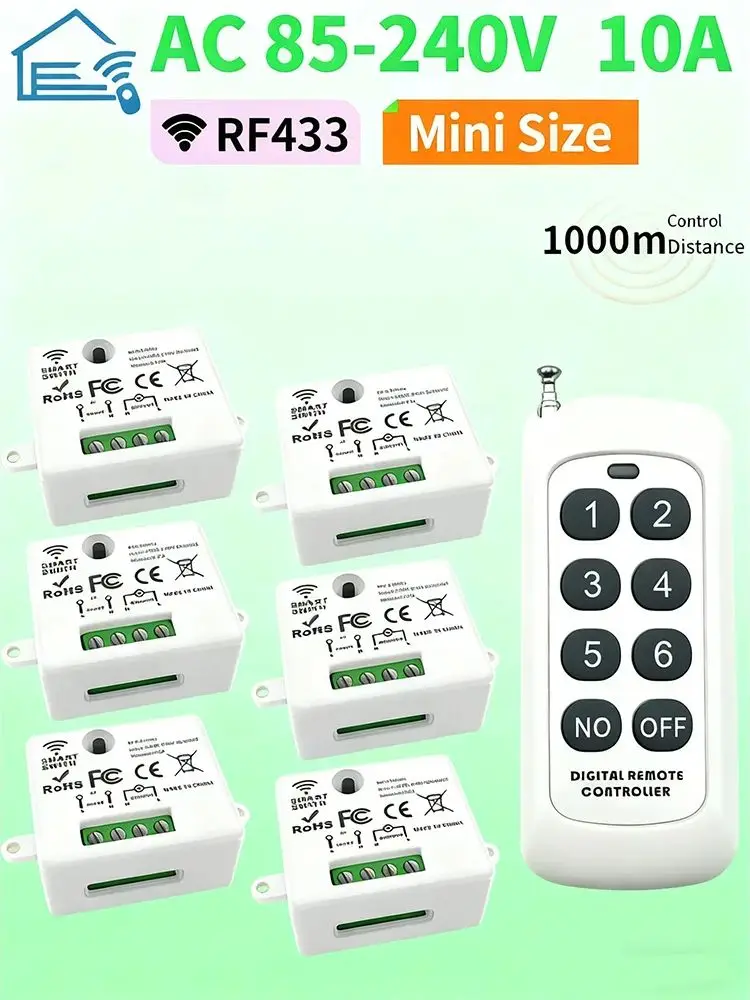 Draadloze afstandsbedieningsschakelaar, 433 MHz 110 V tot 220 V AC-voeding, 1 relais, 433 MHz ontvangstmodule, voor leertype afstandsbedieningen - afbeelding 2