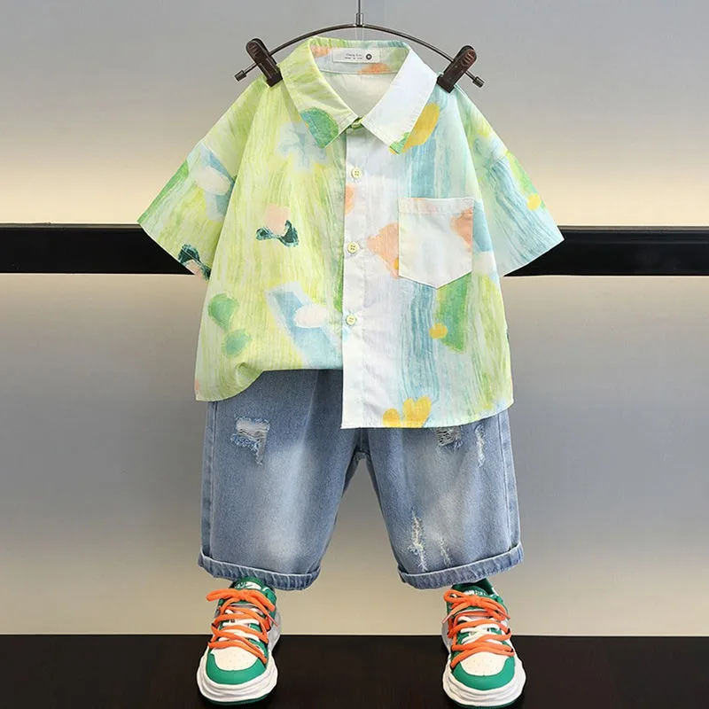 

Shirt Children Summer Clothes Top Suit for Kids Boys Year Old Boy Single Suits and Cut Rash Guard Set 2025 Children's Clothing