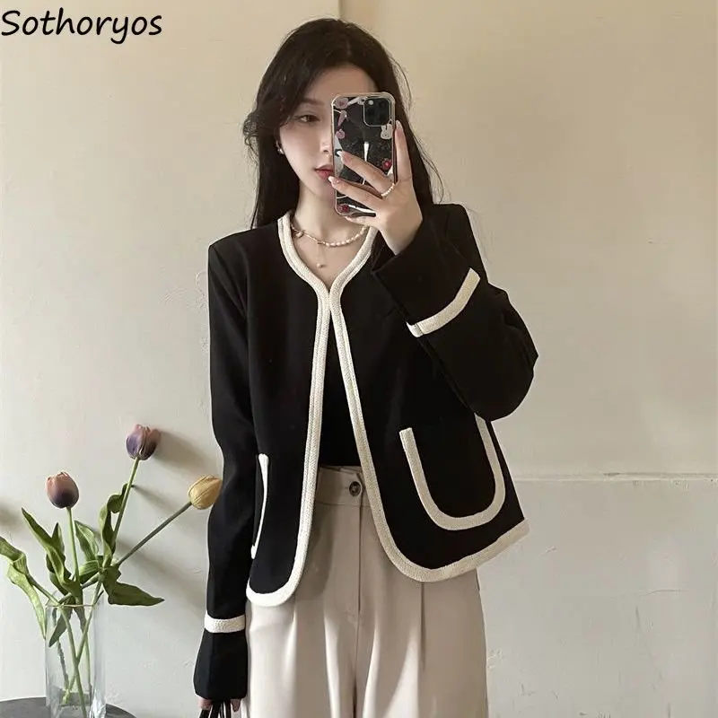 

Jackets Women Panelled Design Temperament Pockets Simple Casual All-match Loose Spring Retro Korean Style Ladies Patchwork Chic