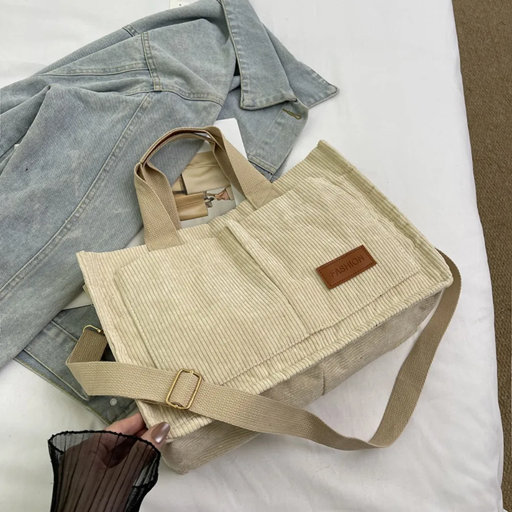 

Large Capacity Corduroy Tote Bag Simple Korean Style Canvas Shoulder Bag Fashion Portable Cloth Handbag Crossbody Bag