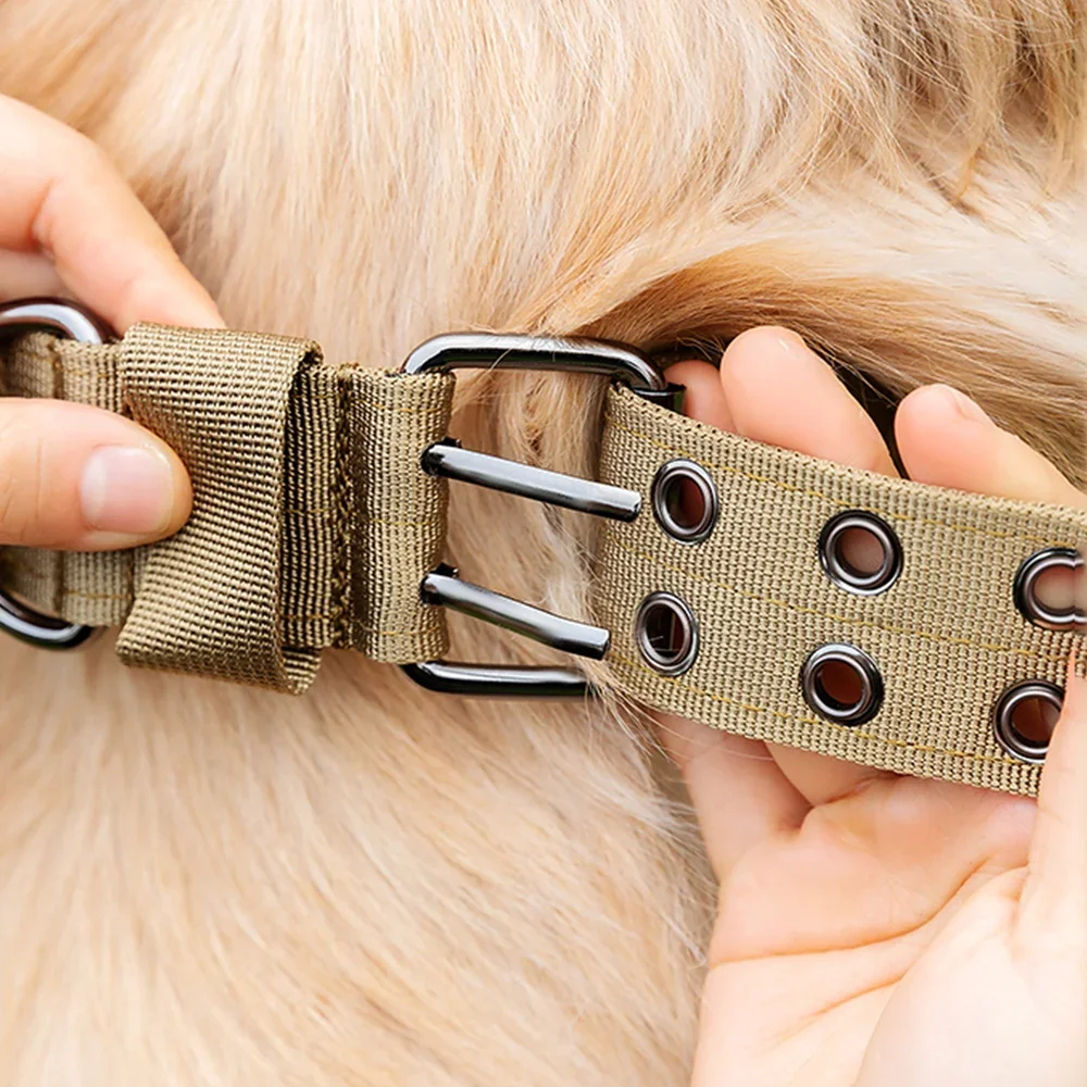 Outdoor Adjustable Military Dog Collar Traction Rope Metal D-Ring and Buckle Working Dog Collar Five-Level for Medium and Large view 3