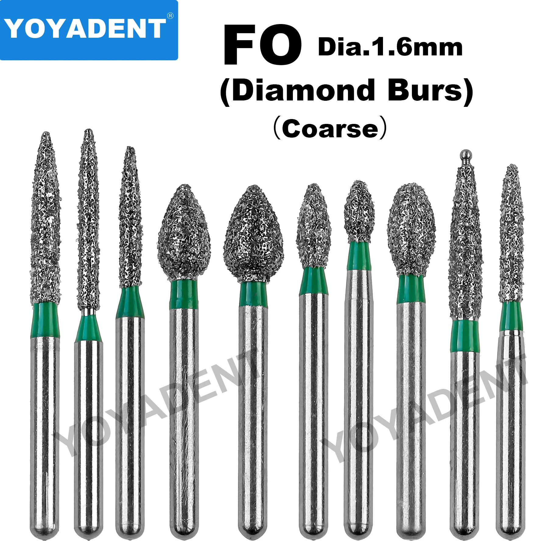 FO Type Coarse Dental Diamond Burs Dentistry Drills Dental Burs for High Speed Handpiece Dental Lab Polishing 1.6mm 10Pcs/Pack