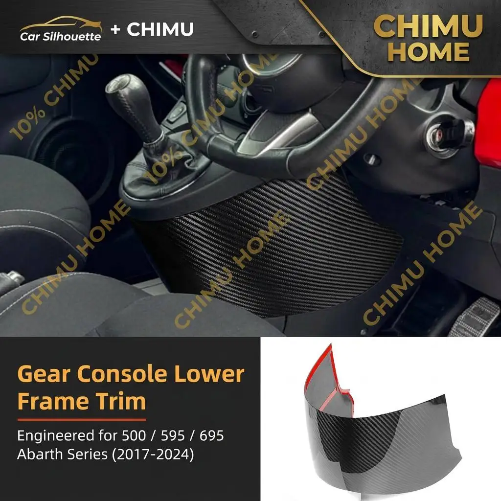 【CHIMU HOME】 for 595 695 500 Series Real Dry Carbon Fiber Interior Gear Console Lower Frame Trim Cover Tuning Part