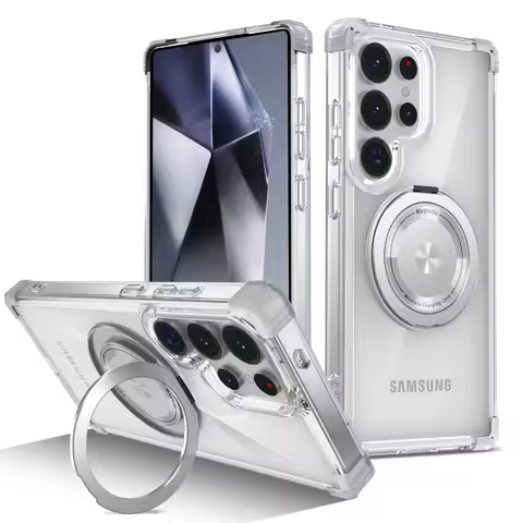 360 Rotating Bracket Transparent Phone Case for Samsung Galaxy S25 S24 S23 S21 Ultra S22 Plus Magnetic Clear Protective Cover
