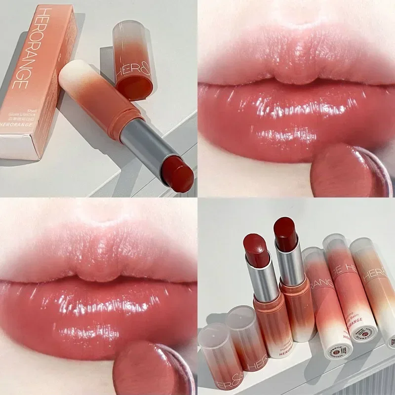 Heallor Mirror Water Jelly Lipstick Makeup Moisturizing Waterproof Clear Sexy Red Solid Lip Gloss Glass Tea Red Lip Glaze Tint C