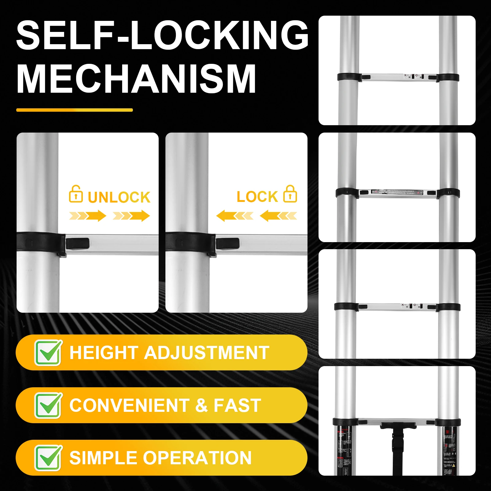 

Aluminum 7.1 Meter Lightweight RV Compact Ladders with 2 Triangle Stabilizer Extendable Ladder for Home RV Roof and Outdoor Work