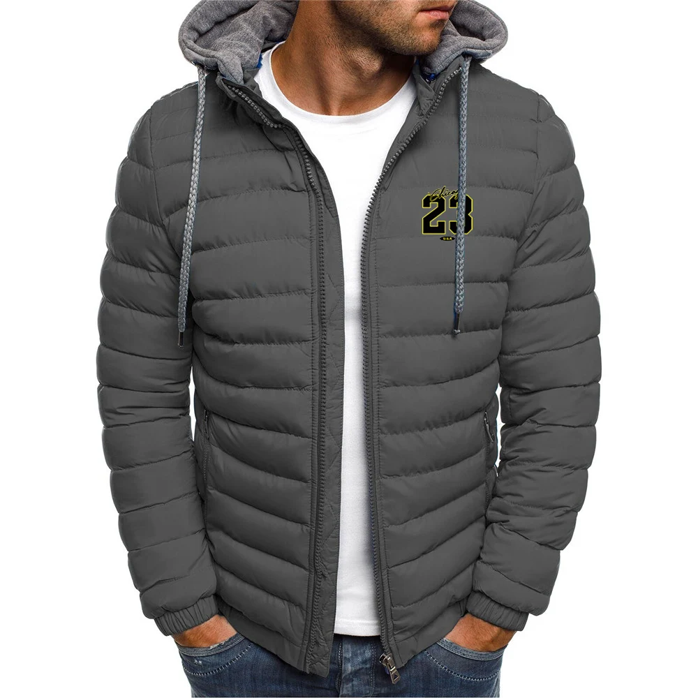 2025 Autumn Winter Men's 23 USA Art Letter Design Logo Print Hooded Cotton-Padded Jacket Windproof Warm Coat Versatile Hoodies