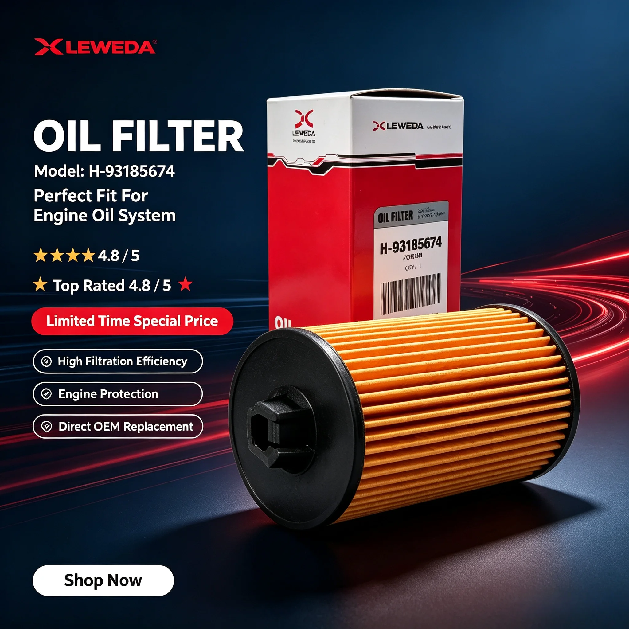 Leweda Multi Vehicle Oil Filter 93185674 for SAIC-GM Buick Chevrolet Buick Opel Saab Holden Replaces 55594651 PF2257G 61857674