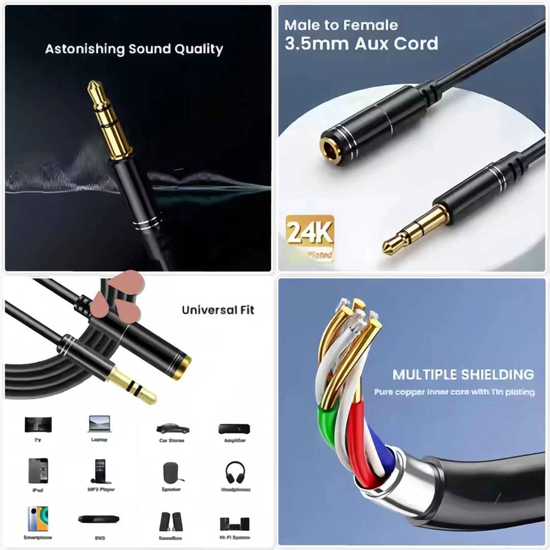 Gold Plated 3.5mm Audio Extension Cable Male to Female Stereo Aux Cord Home Theater Speaker Headphone Jack