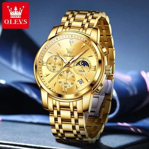 Imagen 2 del producto OLEVS 3639 reloj de cuarzo de moda regalo esfera redonda correa de reloj de acero inoxidable reloj de pulsera deportivo calendario multifuncional luminoso