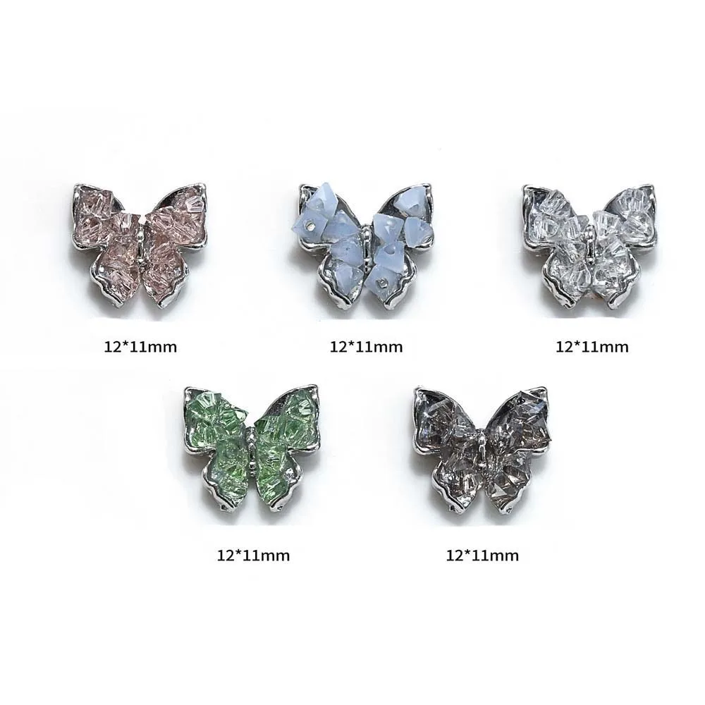 10Pcs Alloy Butterfly Nail Art Charm 3D Crystal Broken Diamond Silver Butterfly Nail Ornament DIY Exquisite Nail Accessories