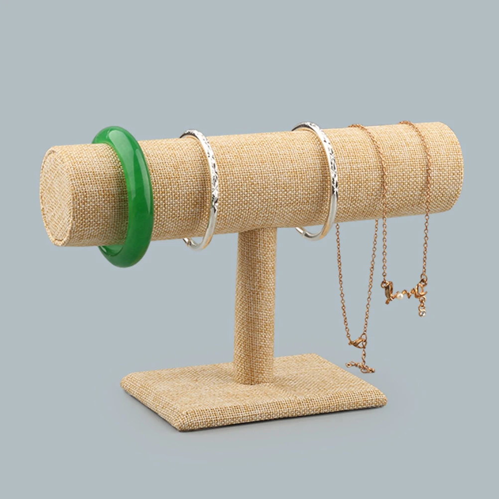 

T Shape Jewelry Display Stand Elegant Bracelet Necklace Organizer Watch Holder Jute Fabric Anti Scratch StorageDecoration