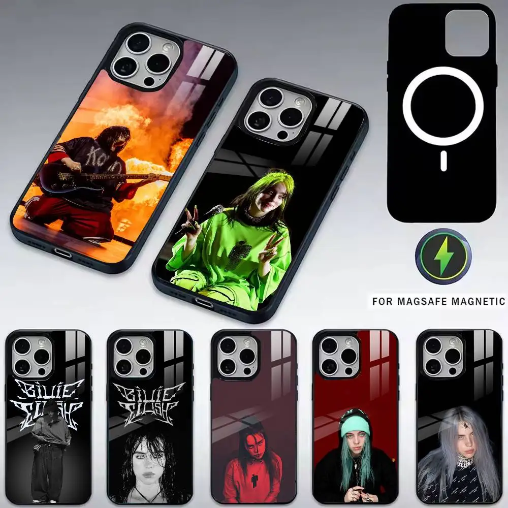 

S-Singer B-Billie Eilish Phone Case For iPhone17,16,15,14,13,12,11 Plus,Pro Magnetic For Magsafe Wireless Charging