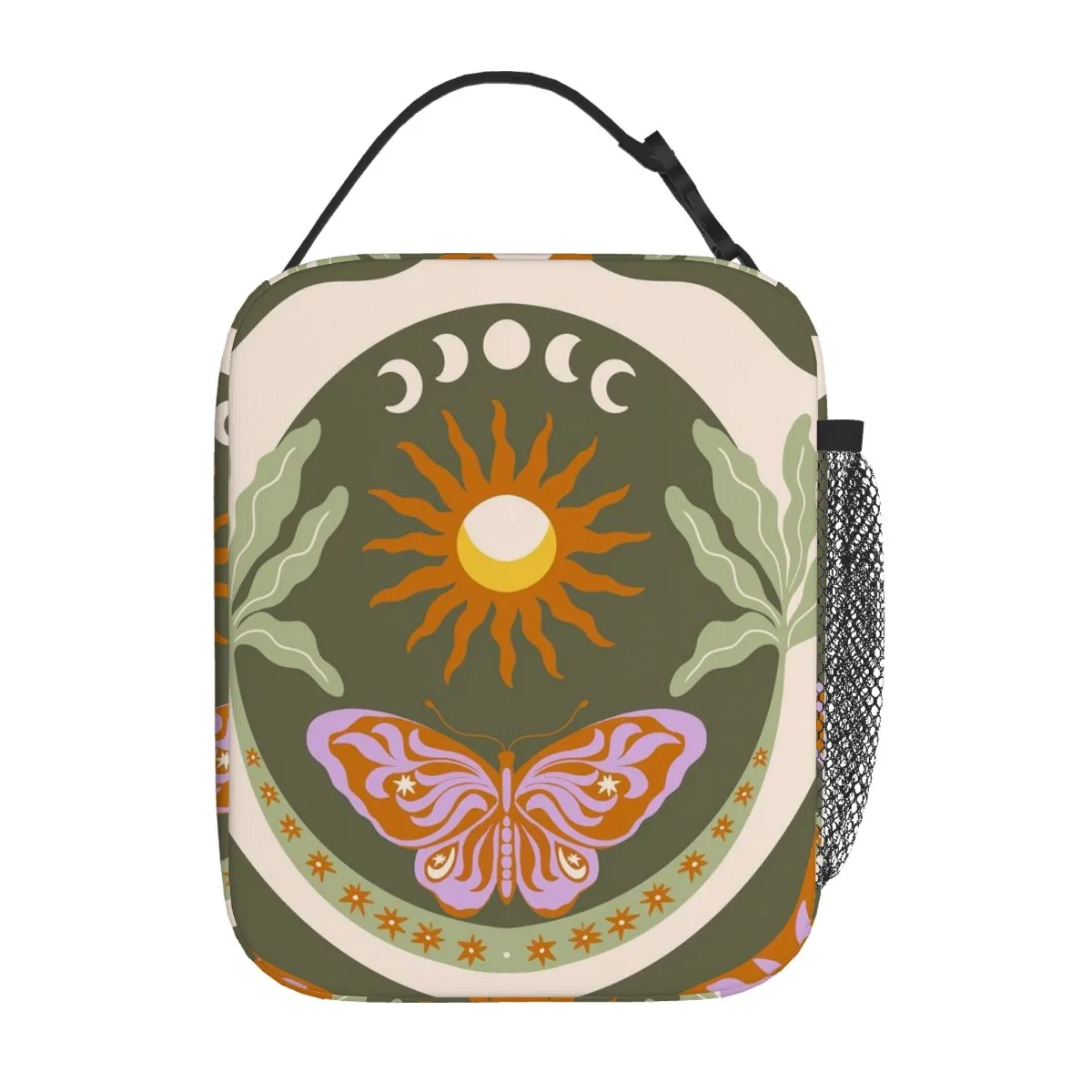 Thermal Insulated Bag with Celestial Sun, Moon, Stars & Butterfly Design for Drinks, Lunch, Office, Travel Portable Thermal Bag