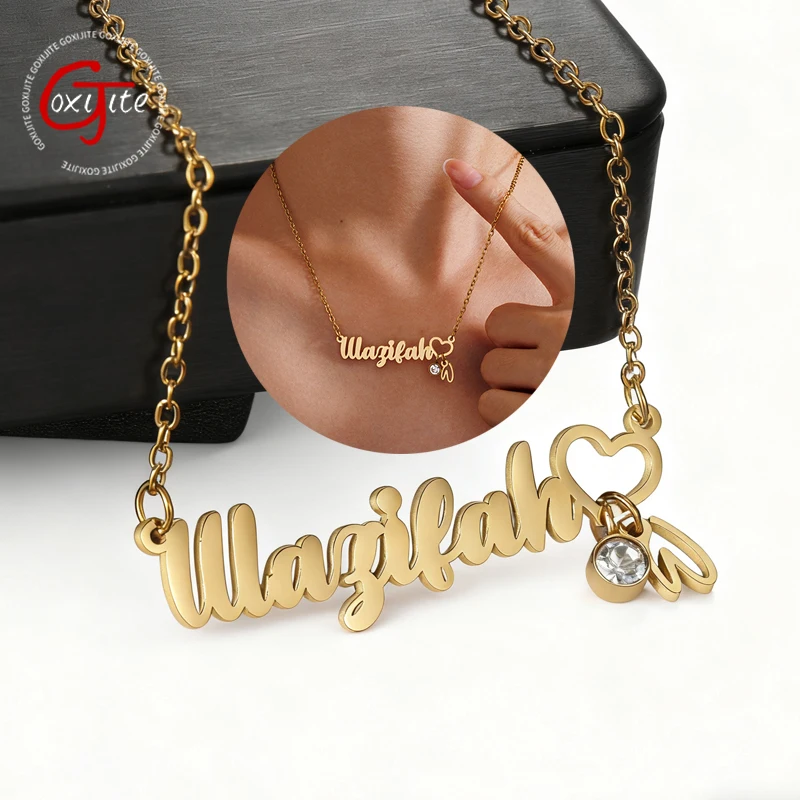 

Goxijite Personalized Name Heart Birthstone Necklace Stainless Steel Hanging Heart Necklaces For Girls Women Jewelry Gift