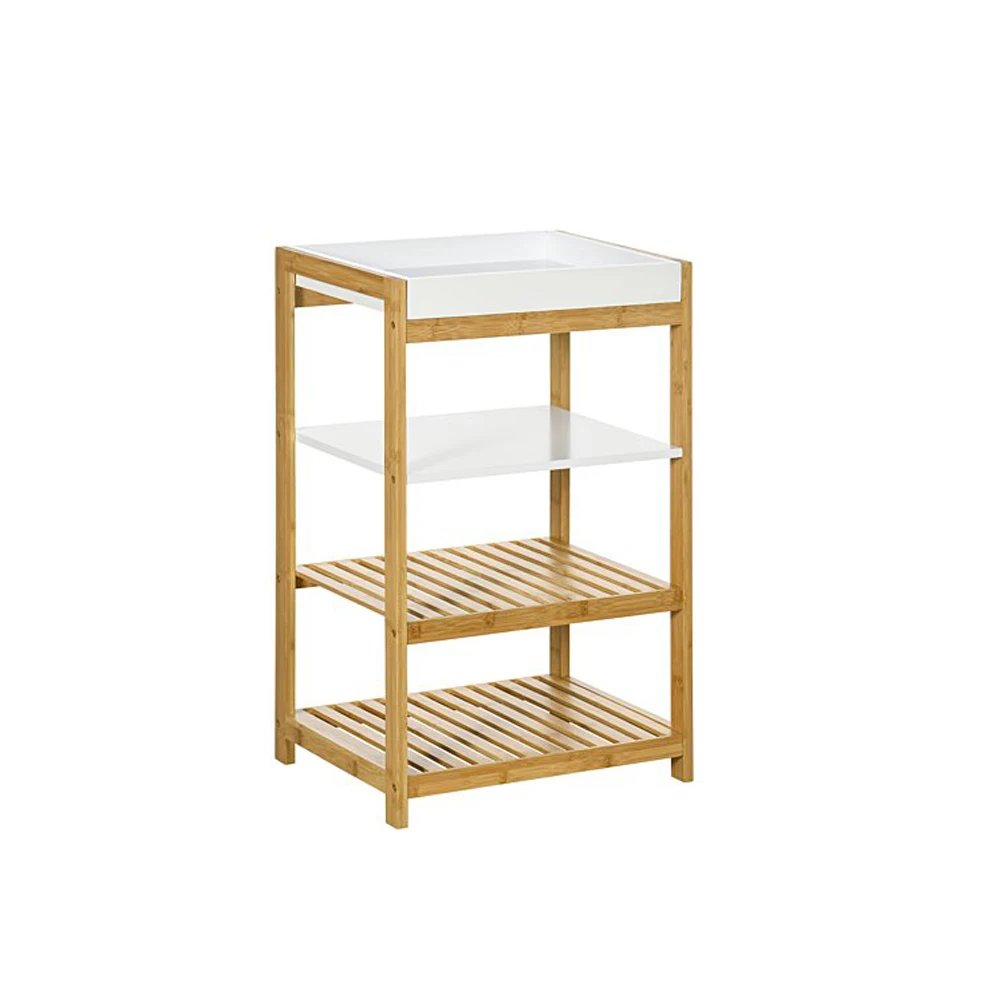 Rustic-style home storage rack, space-saving, 4-story bamboo bathroom rack, storage trapezoidal rack with tray