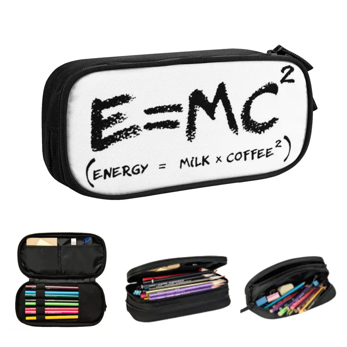 Science E = MC2 Energy Milk Coffee Physics Math Federmäppchen für Schüler, Schule, Stiftbox, Bleistiftbeutel, großes Aufbewahrungsbeutel für Bleistifte
