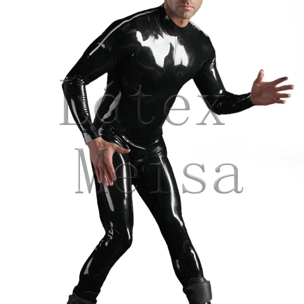 

Новинка, мужской латексный комбинезон Zentai с молнией на плечах, без носков черного цвета