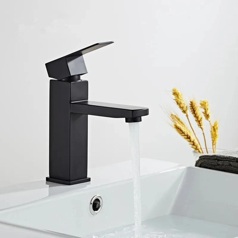 Black Bathroom Basin Faucet Black Baking 304 Stainless Steel  Sink Mixer Tap Hot & Cold Sink Faucet  Bathroom Lavotory Faucet