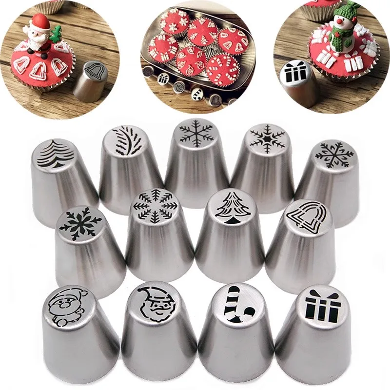 

15pcs Icing Piping Tips Christmas Tree Snowflake Russian Leaf Nozzle Bakeware Cupcake Cake Decorating Pastry Baking Tools