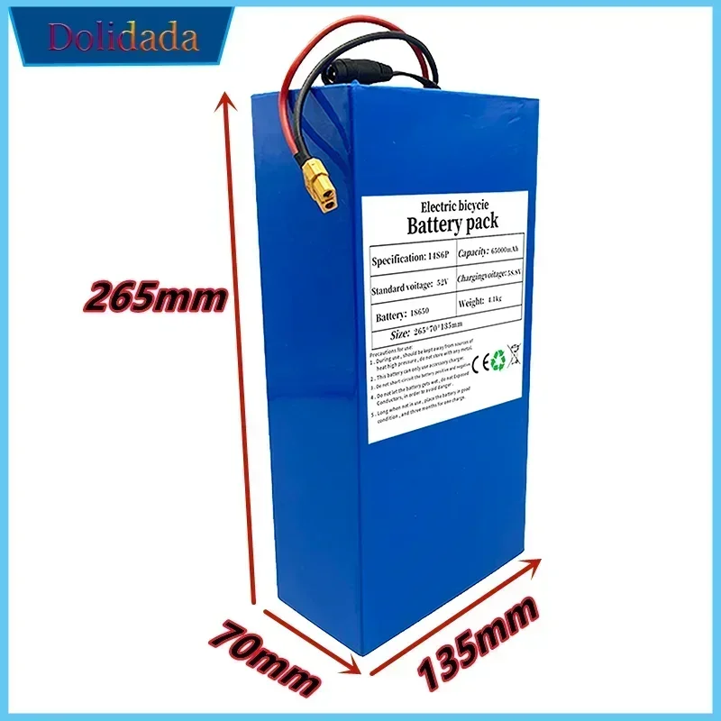 52V 14S6P 65000mAh 18650 1800W Lithium Battery for Balance Car  Electric Bicycle Scooter Tricycle+58.8V 2A Charger