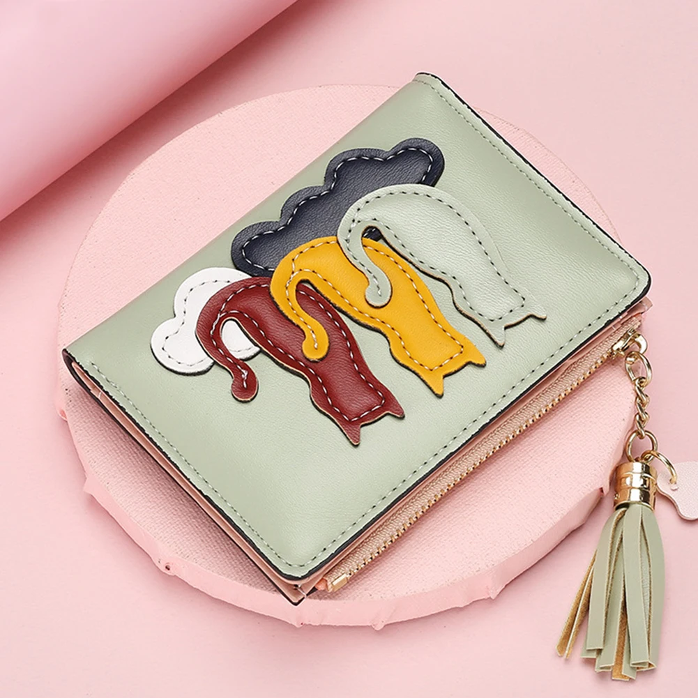 New Stylish Tassel Short Wallet With Cute Kittys Wear-Resistant Ultra-thin Coin Purse For Bag Shoulder Bag