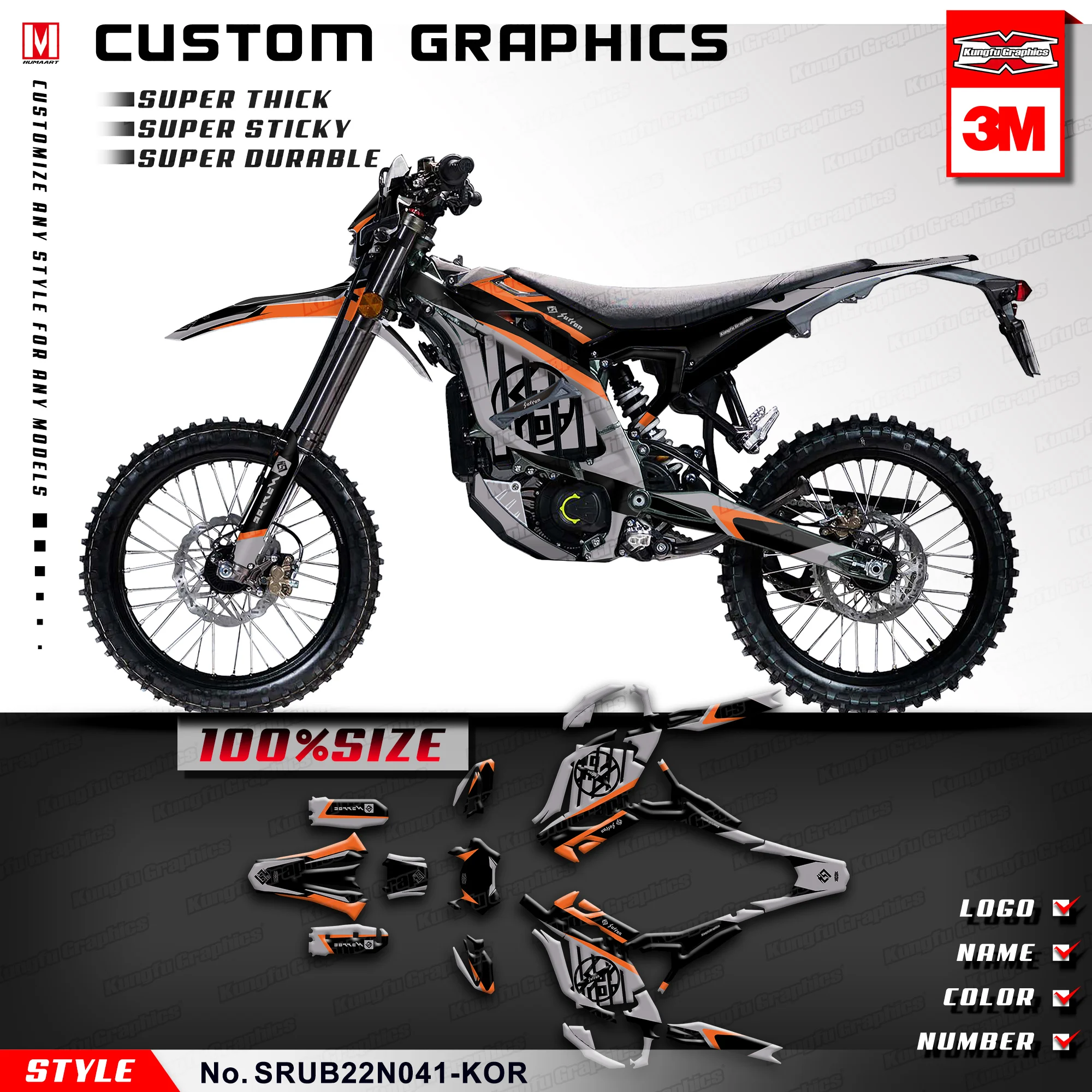 

KUNGFU GRAPHICS Adhesives Stickers Custom Decal Kit Full Wrap for Sur-Ron Ultra Bee Dirt eBike SURRON, SRUB22N041-KOR