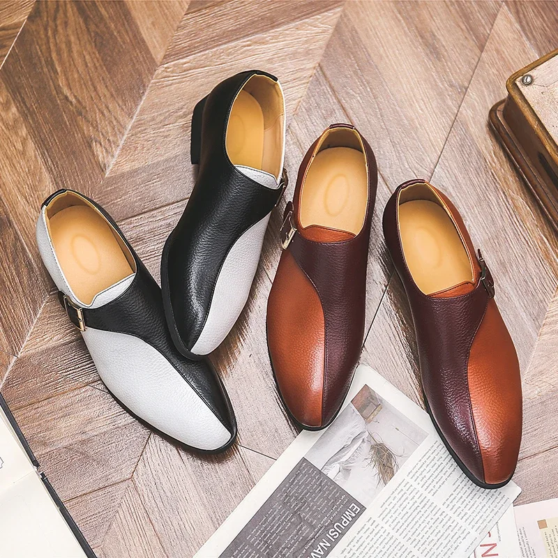 European And American Men New Spring/Summer Casual Fashion Trend Patchwork Buckle Anti Slip Ieather Shoes Size 38-48 Men Shoes