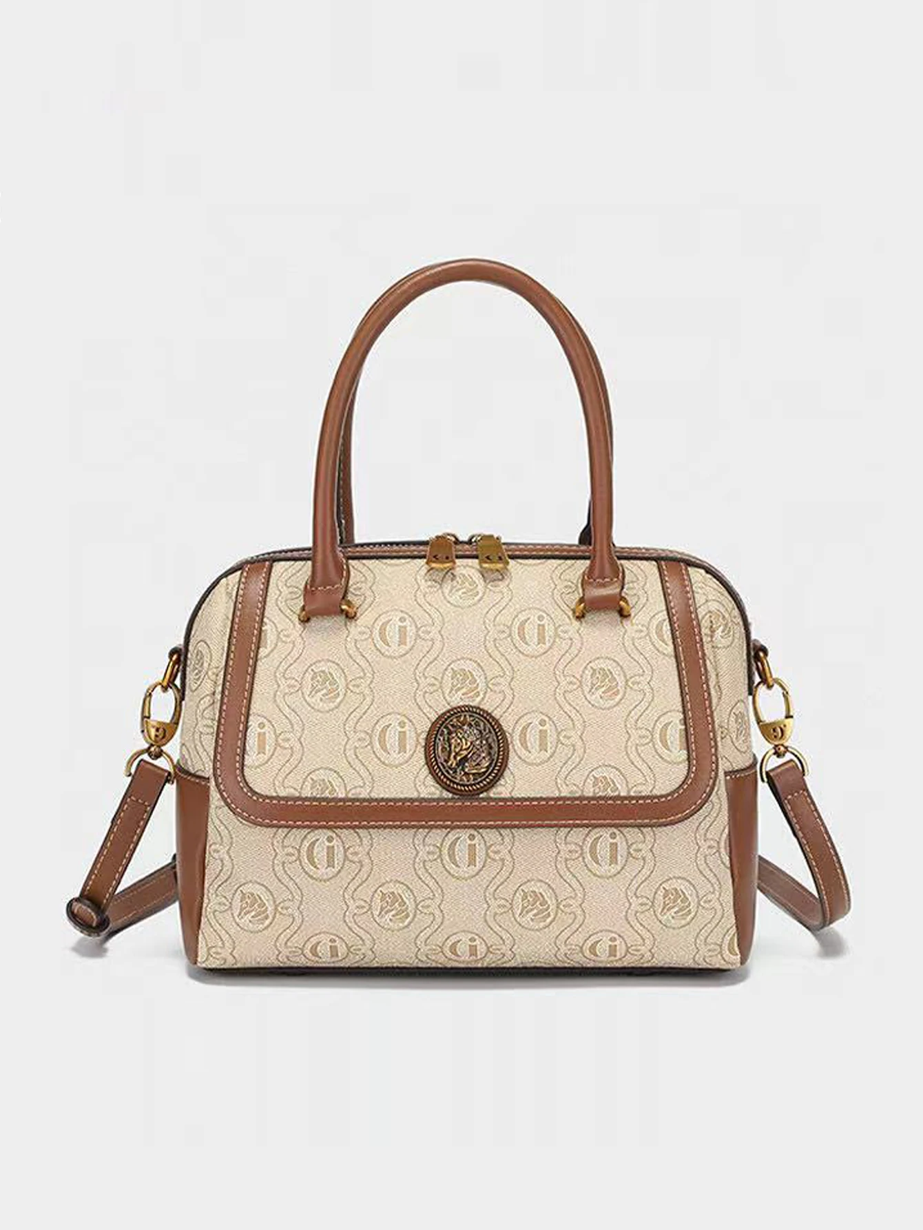 

2026 new fashion large-capacity shoulder bag retro print contrast design advanced sense handbag commuter large-capacity Boston p