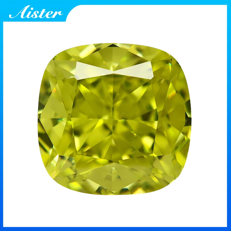 Now Apple Green Square Cushion Crushed Ice Cut Cubic Zirconia High Carbon Diamond CZ 4K Cutting 5A+ Quality