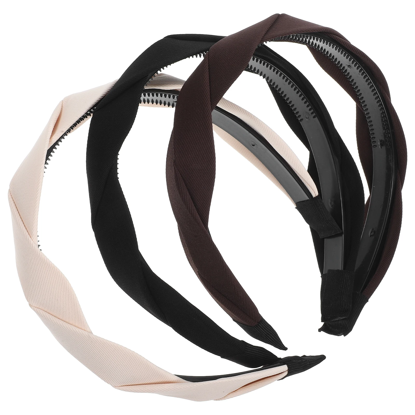 

3Pcs Headbands Thick Hair Accessories Women Girls Nonslip Headdress Synthetic Hair Bands Black Beige