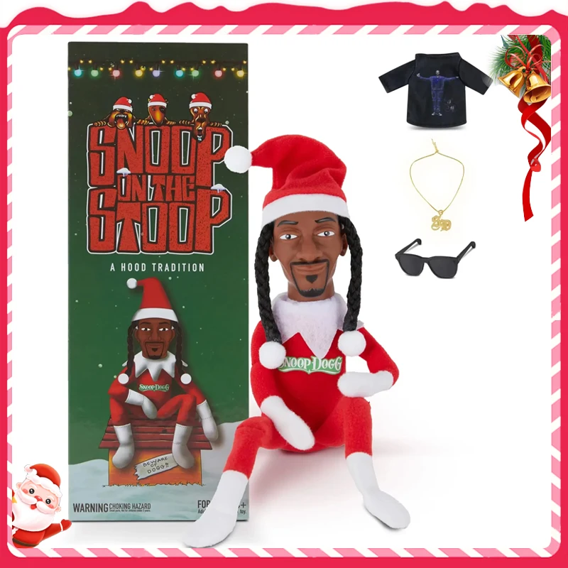 New Snoop Dogg Snoop on a Stoop Christmas Elf Doll 12 Plush Toys Shelf Decor Includes Elf Toy Tshirt Sunglasses and Necklace